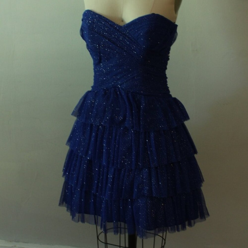 1990's Roberta Brand Blue Sparkle Ruffled Tutu Party Dress